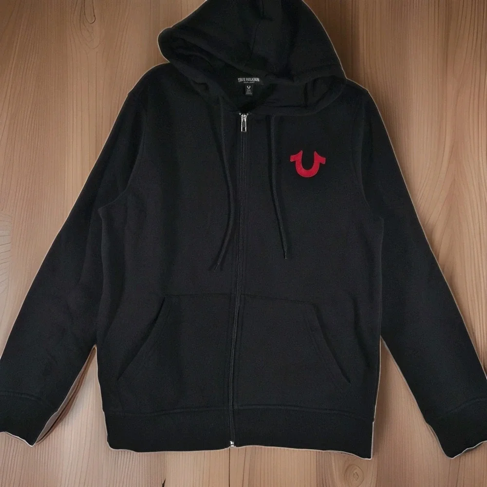 Y2k True Religion Buddha Logo Full Zip Hoodie Men's Medium Black Red Streetwear